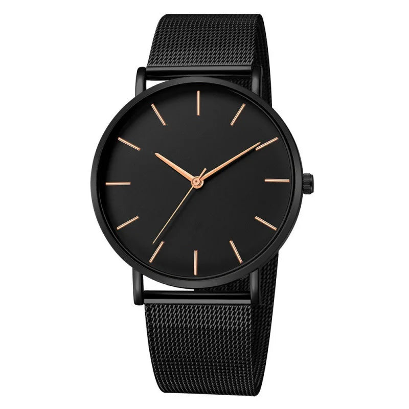 Men’s Ultra-Thin Black Stainless Steel Quartz Watch – Minimalist Business Fashion Wristwatch