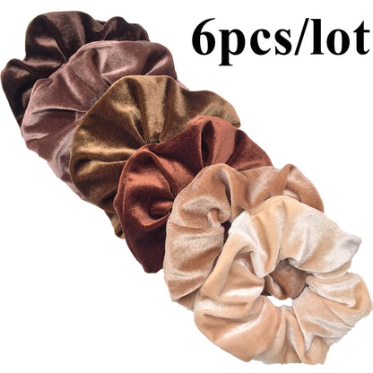 10/6/1Pcs Velvet Hair Scrunchies Set for Women – Solid Color Elastic Ponytail Hair Bands & Headband Accessories (Black Pack)