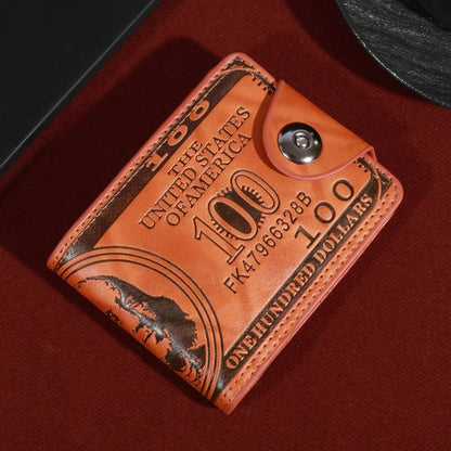 Men’s Leather Wallet with 100 Dollar Pattern — Large Capacity Card Holder Purse Bag