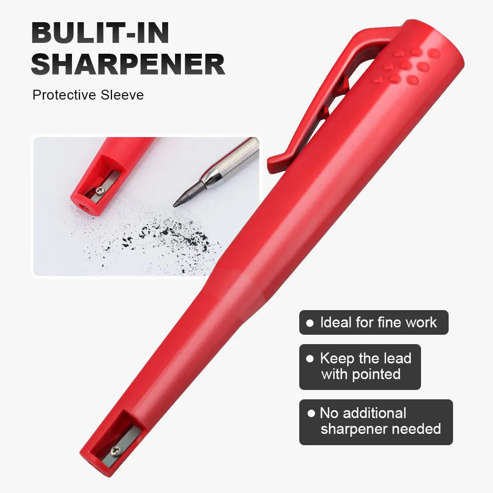 Carpenter’s Pencil Set with 2.8mm Leads - Deep-Hole Marking Pencil & Sharpener for Woodworking and Construction