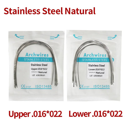 2 Packs Stainless Steel Arch Wires – 20pcs Natural Round & Rectangle Wires for Upper & Lower Braces