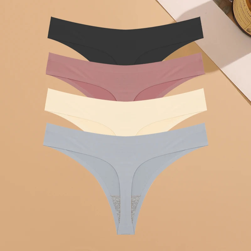 4PCS Women’s Ultra-Thin Seamless Underwear — Invisible Ice Silk Thongs, Low Waist Breathable Bikini Lingerie