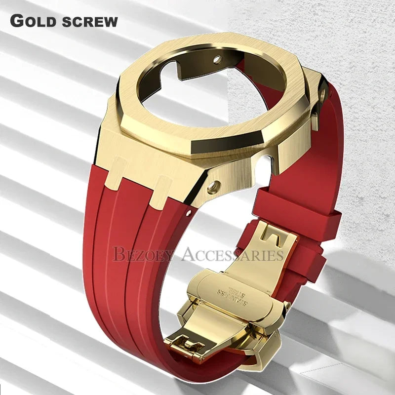 GEN4 Casioak GA2100 Mod Kit – Stainless Steel Case, Bezel, and Rubber Strap Replacement for G-SHOCK GA2100/GA2110