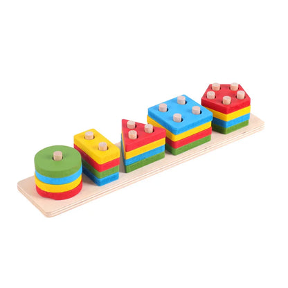 Montessori Wooden Building Blocks – Early Learning Educational Color & Shape Puzzle Toys for Kids