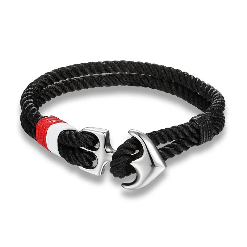 MKENDN Anchor Bracelet – Double Strand Nautical Waterproof Rope with Black Stainless Steel Sport Buckle for Men & Women