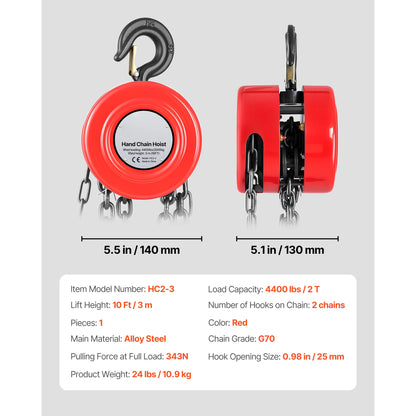 SucceBuy Manual Chain Hoist - 1T/2T Hand Chain Block with 8/10/20 ft Lifting Height for Garage & Warehouse