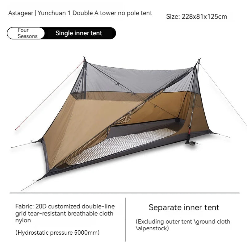 ASTA GEAR Yun Chuan 15D Nylon Ultralight Tent – Double-Sided Silicon-Coated, Rodless Pyramid Design for Camping & Hiking