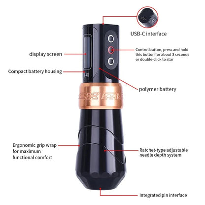 YILONG MAX Tattoo Machine Cartridge Pen – 2400mAh Coreless Motor Lithium Battery Pen Kit for Tattoo Artists