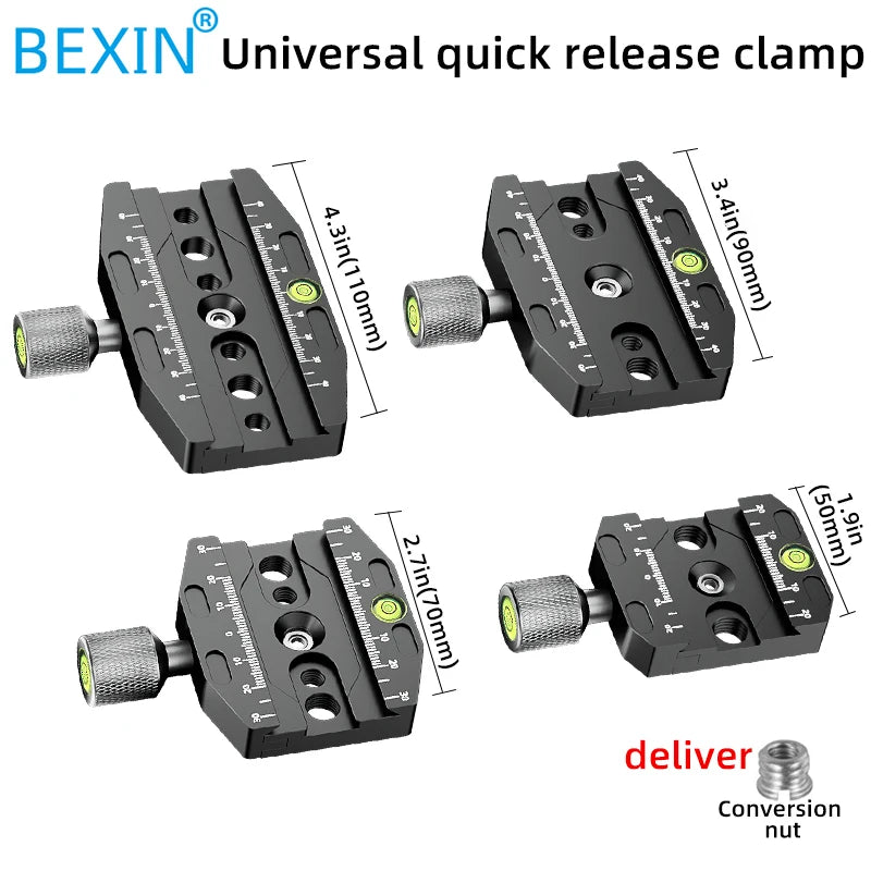 BEXIN Aluminum Arca-Swiss Quick Release Clamp – 50/70/90/110mm Tripod Ball Head Mount for Camera & Monopod Support