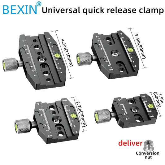 BEXIN Aluminum Arca-Swiss Quick Release Clamp – 50/70/90/110mm Tripod Ball Head Mount for Camera & Monopod Support