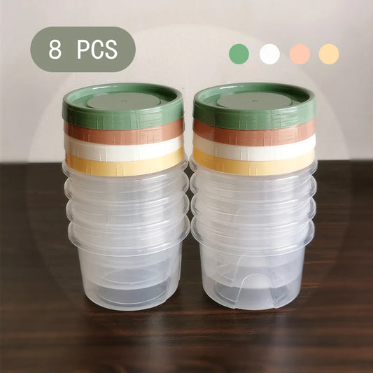 8Pcs 500ml Food Storage Containers - Round Sealed Fresh Keeping Boxes for Refrigerator, Fruits, Snacks & Microwave Heating