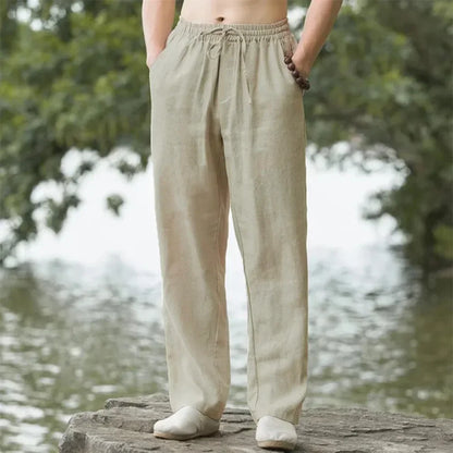 Men's Beach Joggers – Cotton Linen Sweatpants for Streetwear, Casual Loose Fit Summer Vacation Pants