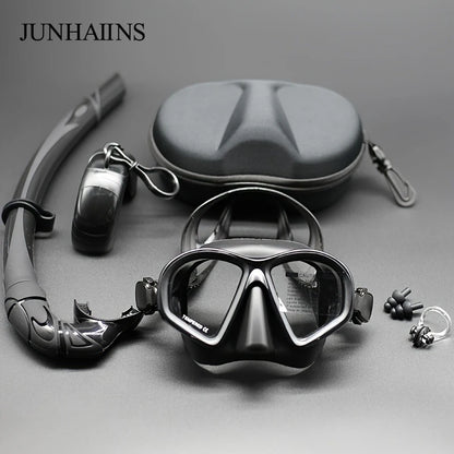 Freediving Mask with Camera Mount - Two-Window Tempered Glass Waterproof Anti-Fog Snorkeling Mask