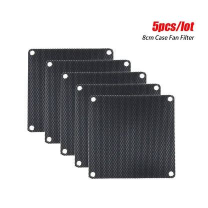 5PCS Cuttable PC Fan Dust Filters (80mm/90mm/120mm/140mm), Black PVC Ultra-Fine Mesh Dustproof Covers for Computer Cooling Case Protection