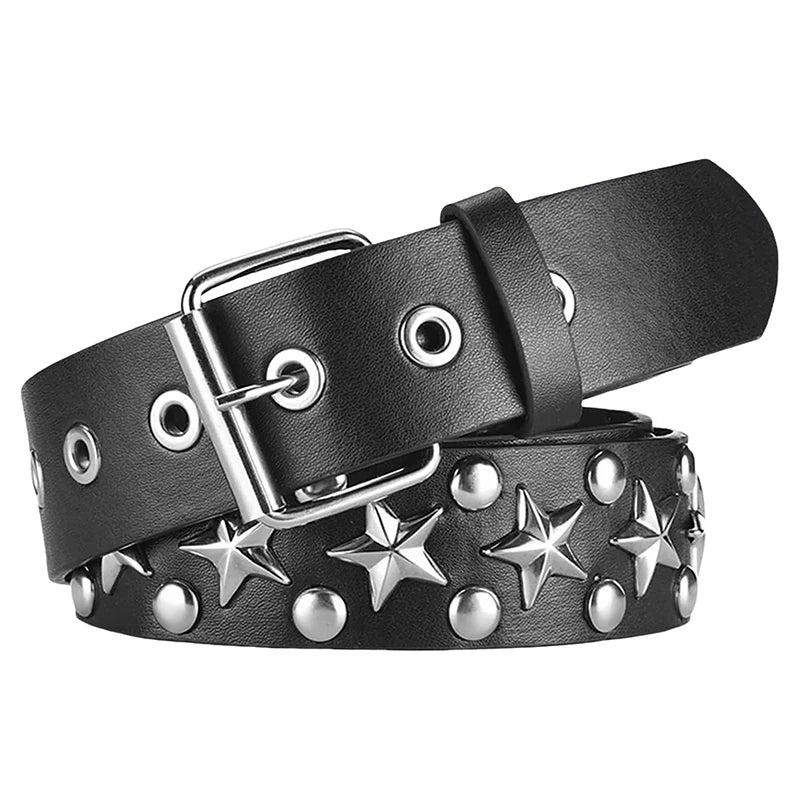 Punk Girl Bullet Rivet Belt — Goth-Inspired Leather Waistband, Fashionable Statement Accessory