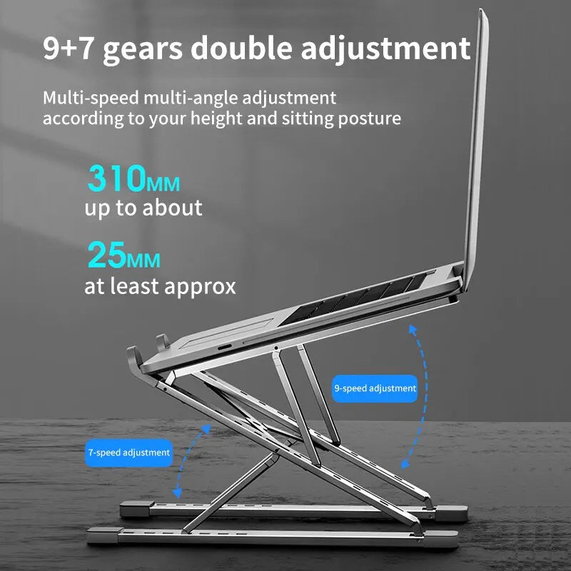 Folding Adjustable Laptop Stand for MacBook and PC - Aluminum Notebook Holder with Heat Dissipation for Tablets and Computers