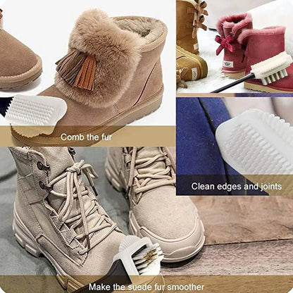 3 Sided Shoe Cleaning Brush for Suede and Nubuck - Stain and Dust Remover with Steel, Plastic and Rubber Bristles