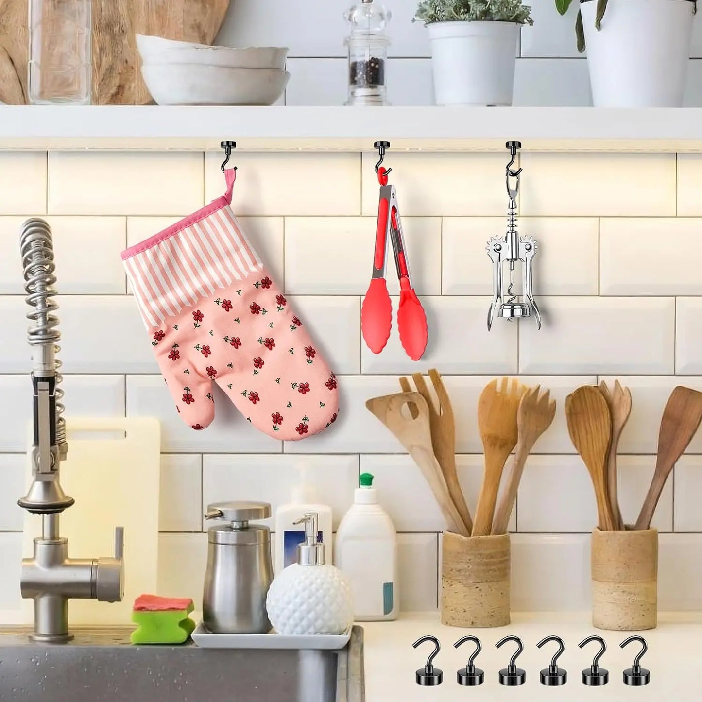 Heavy-Duty Magnetic Hooks — Strong Magnet Hangers for Home, Kitchen, Office & Workplace (Pack of 4/6/8/12, Black)