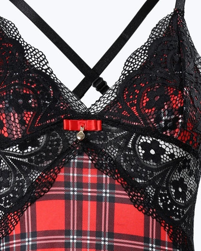 Plaid Lace Nightgown - Women's Crisscross Backless Sleeveless Summer Sleep Dress