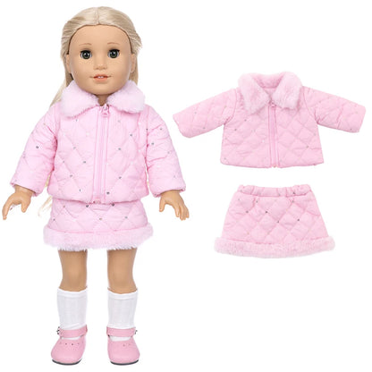 18-Inch Girl Doll Clothes – Pink Coat & Office Dress Outfit, Baby Girl Doll Gift Toy