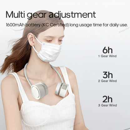 New Portable Neck Fan | Foldable Mini USB Rechargeable 1600mAh Silent Cooling Fan for Sports & Personal Use
