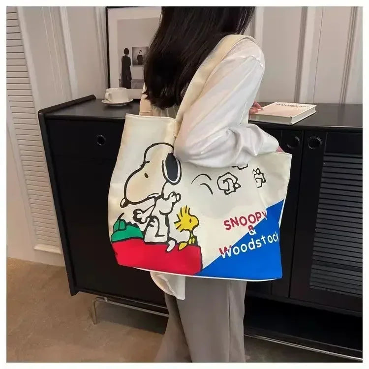 Snoopy Cartoon Canvas Bag – Large Capacity Student, Tutoring, and Messenger Shoulder Bag for Women