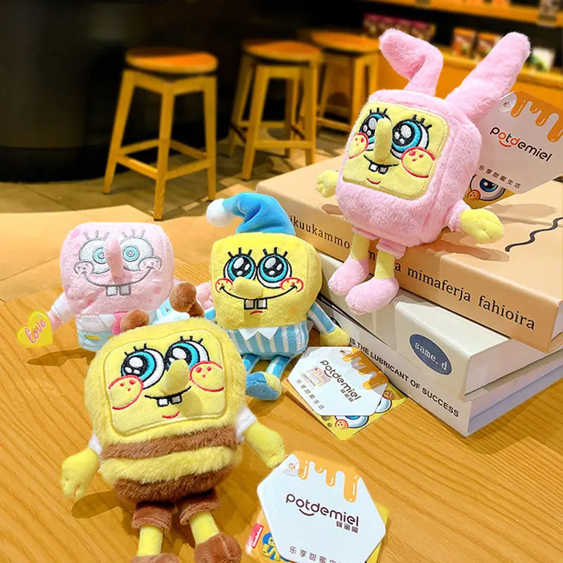 Potdemiel Anime Pink SpongeBob & Patrick Star Kawaii Plush Keychain — Cosplay Stuffed Keyring Gift for Kids