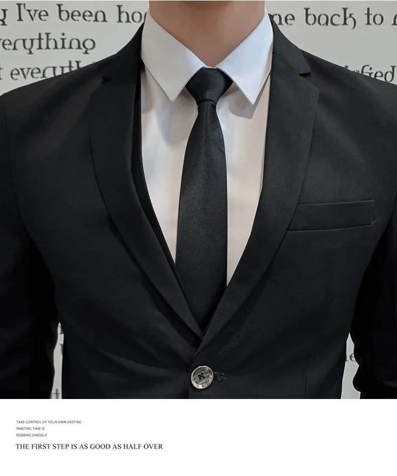 Men’s Business Suit Set — Blazer, Vest & Pants, Slim Fit Solid Color Wedding & Formal Dress Suit, Plus Size