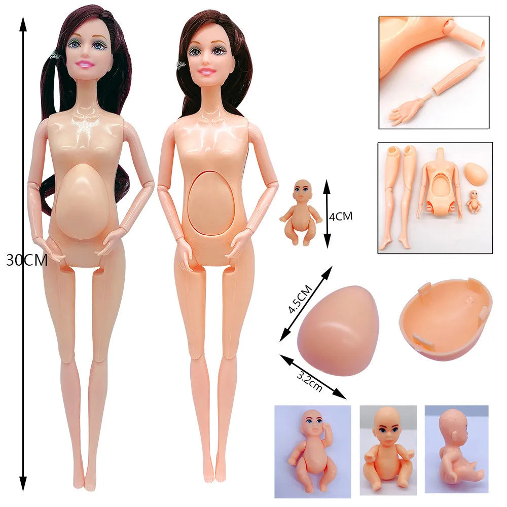 Doll Accessories Family Set – Baby, Pregnant Mom & Father Dolls for Christmas & Birthday Toy Gifts, No Color Box