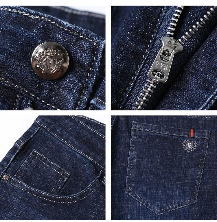 Men’s All-Match Brand Trousers – High-Quality Business Casual High Waist Denim Jeans for All Seasons