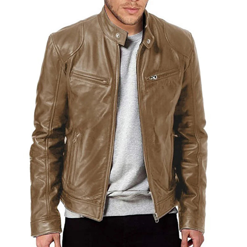 2024 Men’s Motorcycle Leather Jacket – Casual Slim Fit PU Coat with Lapel, Anti-Wind Motorcycle Outerwear for Autumn