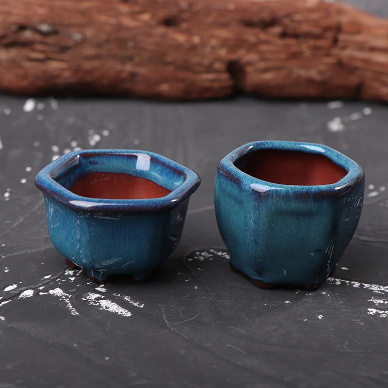 Mini Chinese Style Ceramic Bonsai Pot – Breathable Succulent Planter with Drainage Holes for Home