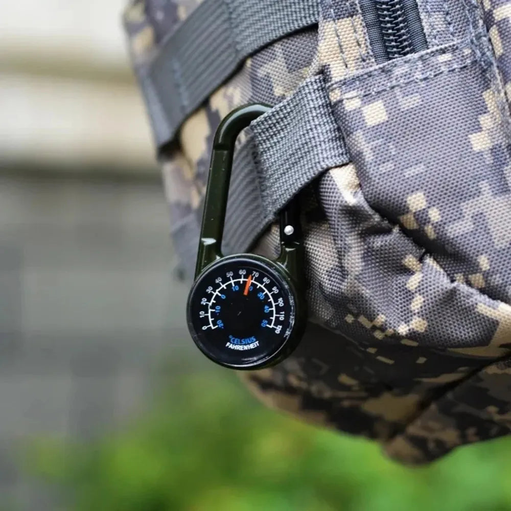 Zinc Alloy Compass & Thermometer Keychain - Portable Dual-Sided Outdoor Guide for Camping, Hiking & Beach Trips