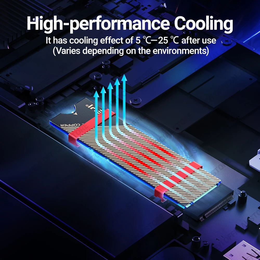 JEYI M.2 Copper SSD Heatsink with Graphene Layer - NVMe NGFF 2280 Drive Cooler for Laptop, PC & PS5