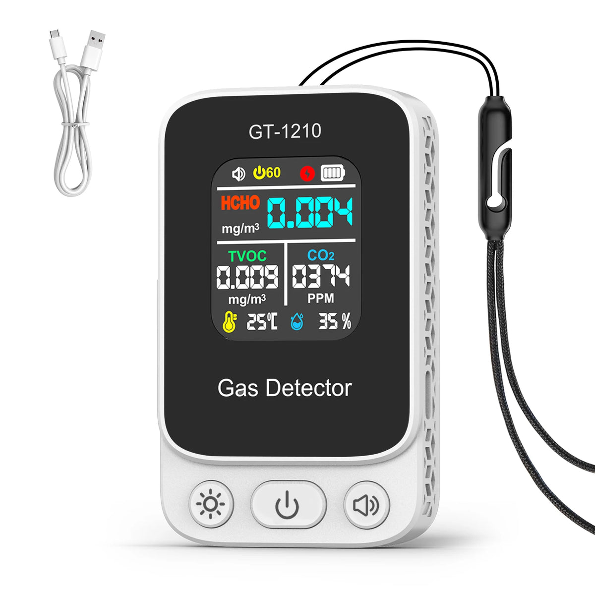 5-in-1 Air Quality Monitor - CO2 HCHO TVOC Gas Detector with Temperature & Humidity Meter Sensor