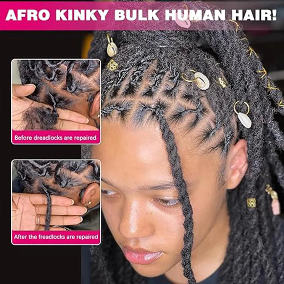 Brazilian Remy Afro Kinky Curly Bulk Human Hair – 50g Braiding Extensions for Dreadlocks & Crochet Twists