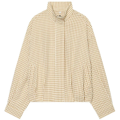 HXAO Plaid Bomber Jacket for Women - Oversized Cropped Long Sleeve Zipper Jacket for Spring & Autumn Casual Wear