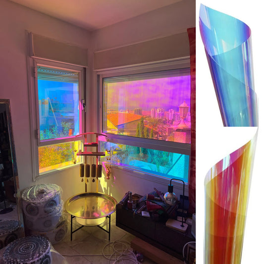 Multi-Size Colorful PET Rainbow Window Film: Chameleon Window Tint Iridescent Film - Self-Adhesive Stained Glass Film for Home Décor