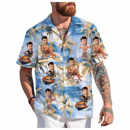 Custom Face Hawaiian Shirt - Personalized 3D Printed Unisex Beach Button-Up Short Sleeve Top