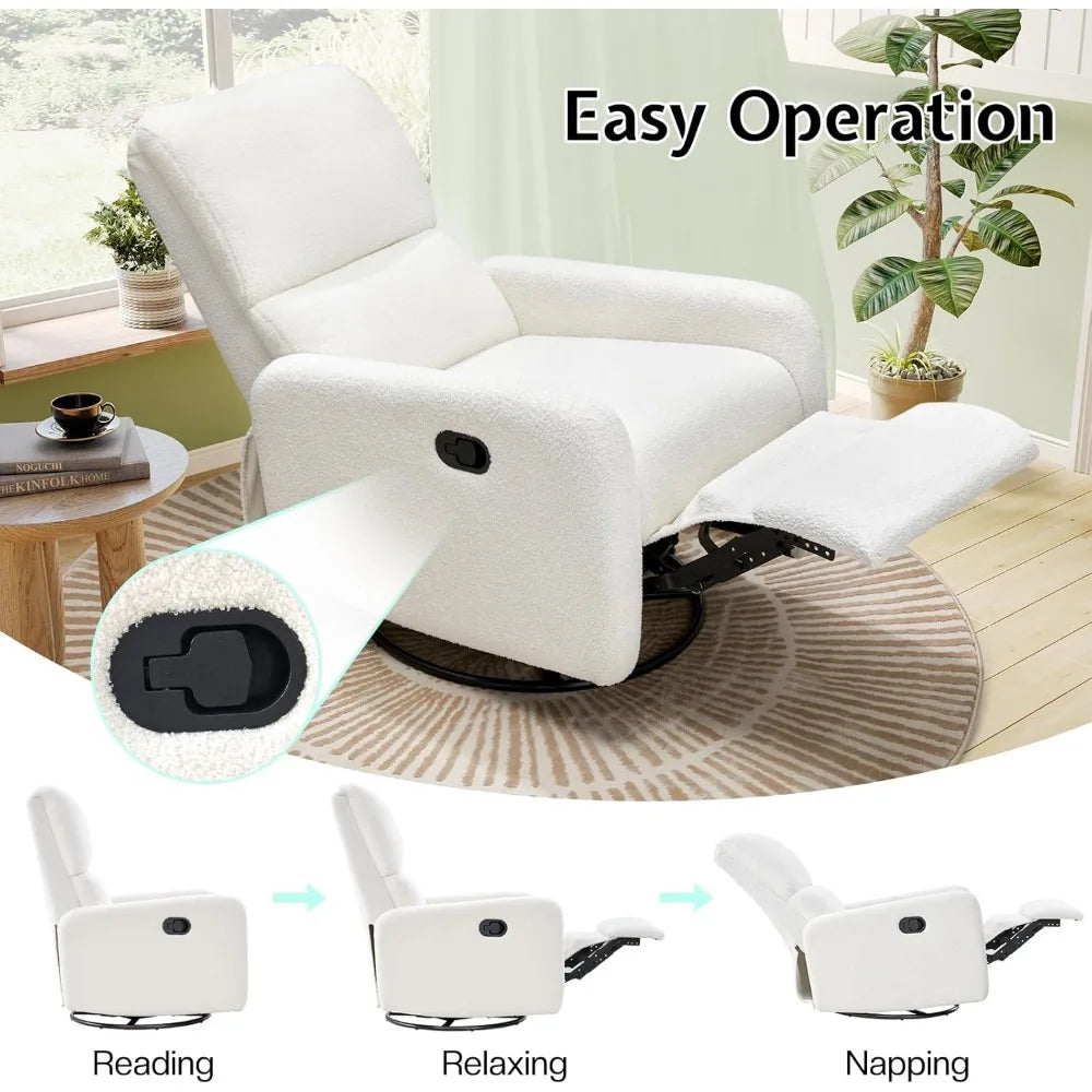 Swivel Glider Rocking Recliner Chair – Massage Nursery Armchair with Rocker Recline for Adults