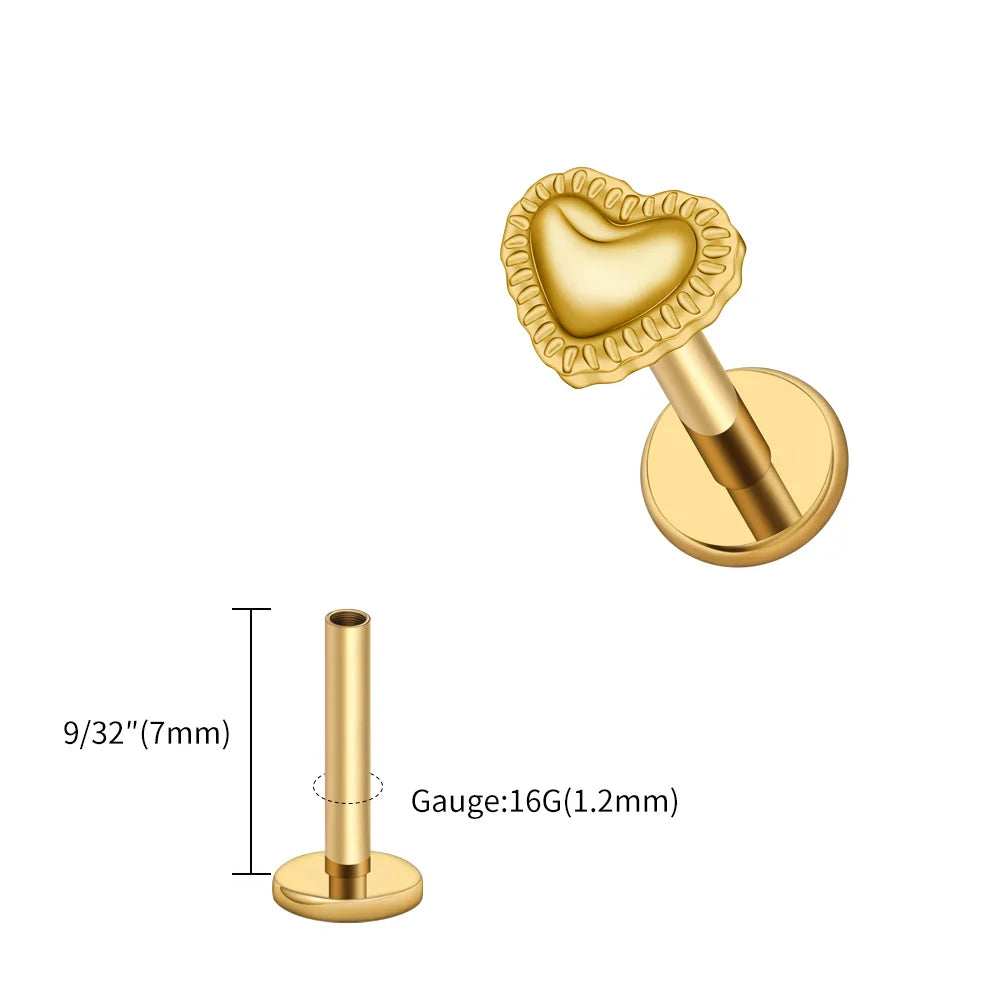 Right Grand ASTM F136 Titanium 16G Heart Labret Stud Earring – Lip, Monroe, Helix, Tragus & Conch Cartilage Piercing Body Jewelry