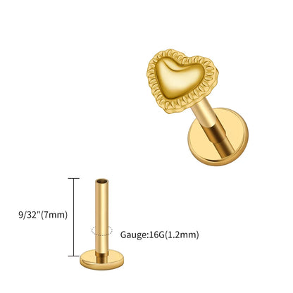 Right Grand ASTM F136 Titanium 16G Heart Labret Stud Earring – Lip, Monroe, Helix, Tragus & Conch Cartilage Piercing Body Jewelry