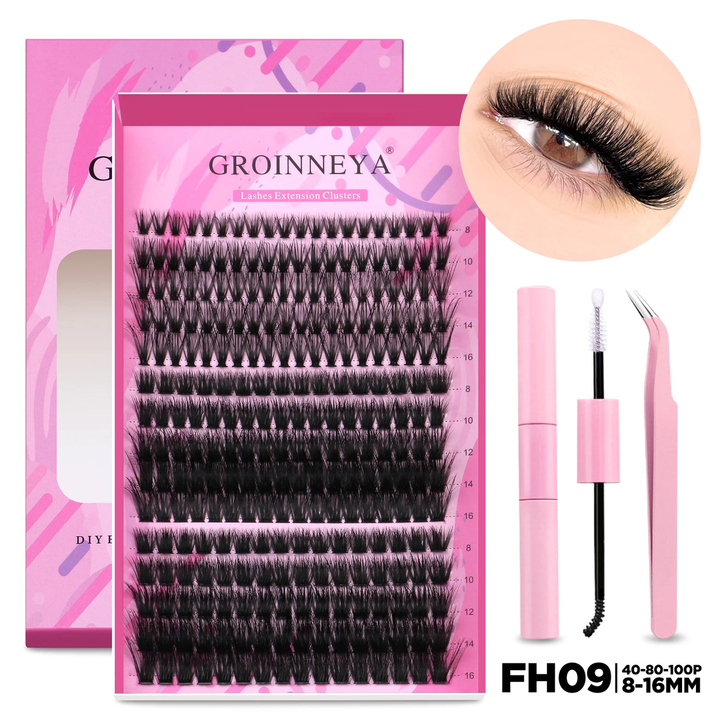 GROINNEYA DIY Lash Extension Kit – Individual & Cluster Lashes Full Set with Lash Bond and Seal for At-Home Use
