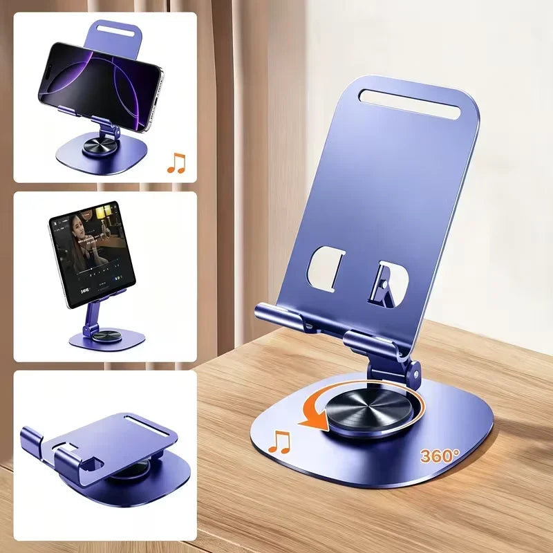 Aluminum Alloy Phone Holder - 360° Rotating Folding Desktop Stand, Portable Mobile Stand