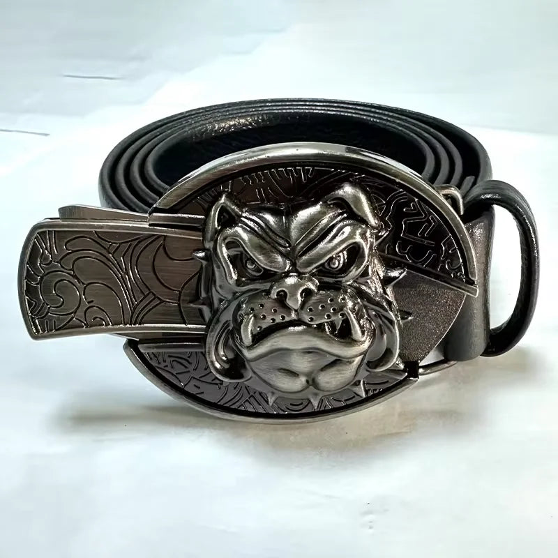 Vintage Adjustable Belt – Metal Buckle Fashion Waistband for Men, Punk Western Cowboy Style with Embossed Design