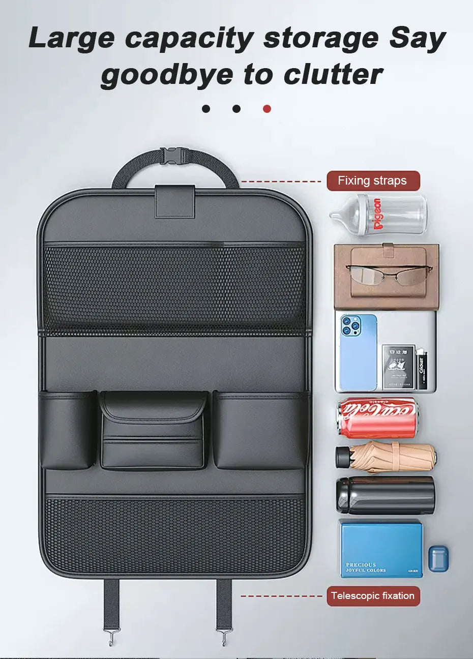 SEAMETAL Car Backseat Storage Bag – Multi-Pocket Seat Back Organizer with Foldable Tablet Tray & Large Capacity