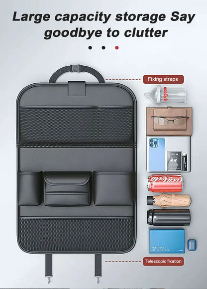 SEAMETAL Car Backseat Storage Bag – Multi-Pocket Seat Back Organizer with Foldable Tablet Tray & Large Capacity