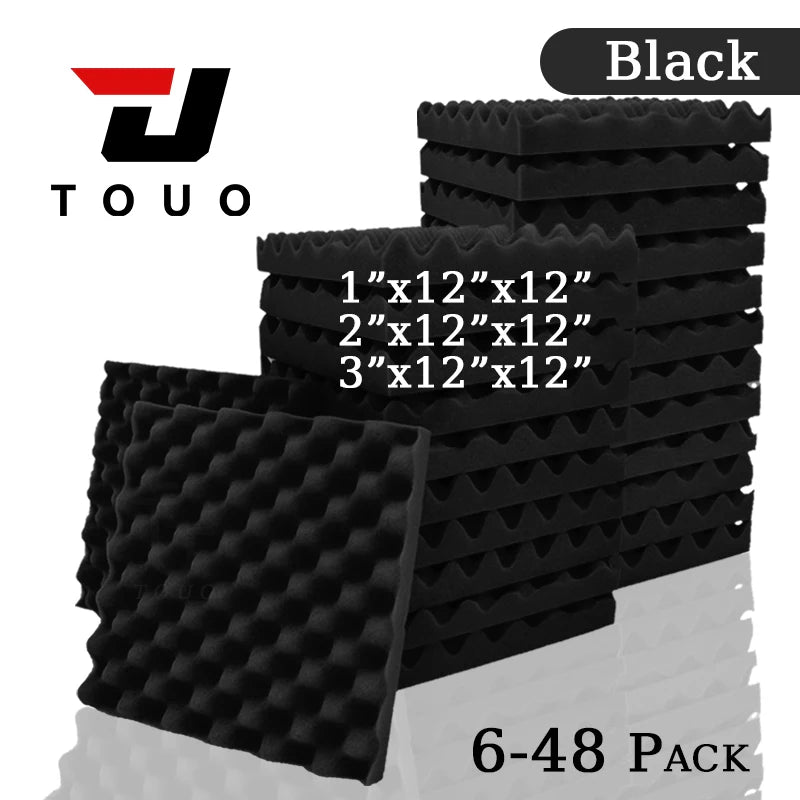 TOUO Acoustic Foam Panels – Fireproof Egg Crate Soundproofing Sponge 6/12/24/48 Pack Studio & Home Sound Absorbing Foam Tiles