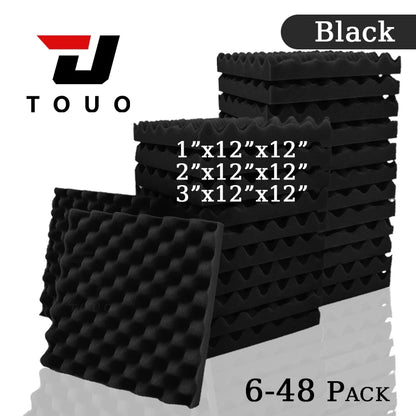 TOUO Acoustic Foam Panels – Fireproof Egg Crate Soundproofing Sponge 6/12/24/48 Pack Studio & Home Sound Absorbing Foam Tiles
