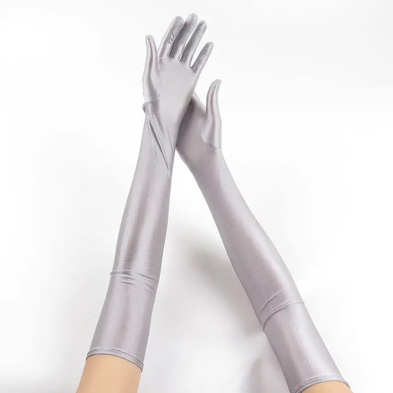 52CM Women’s Elegant Spandex Long Gloves – Thin Soft Stretch Sun Protection Gloves for Stage Performance, Driving, Riding & Cosplay Party Wear